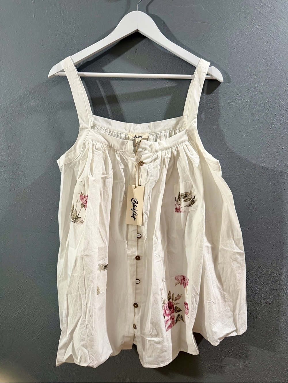 Cream Floral Button-Front Sleeveless Tunic